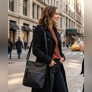 Black Faux Leather Multi-Zip Crossbody Bag - Adjustable Strap